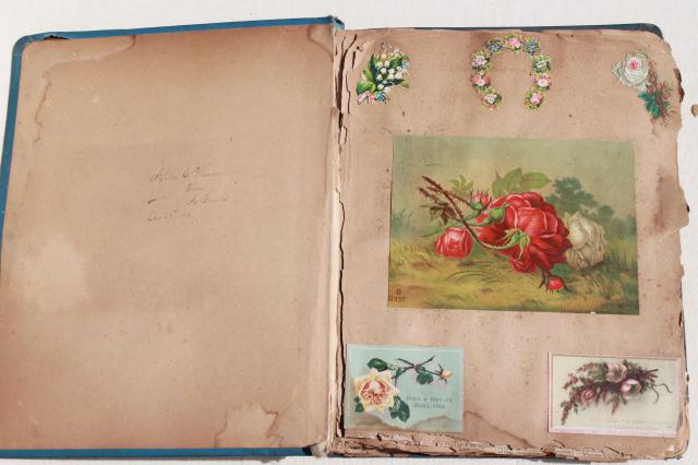 photo of antique 1880s - 1930s scrapbook albums, one lady's collections of snips, cards, keepsakes #4