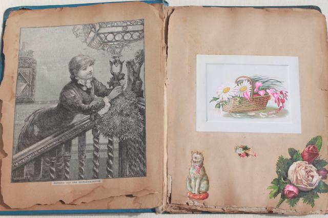 photo of antique 1880s - 1930s scrapbook albums, one lady's collections of snips, cards, keepsakes #6