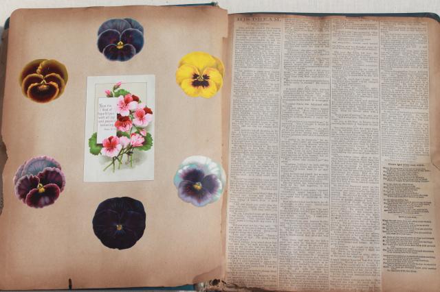 photo of antique 1880s - 1930s scrapbook albums, one lady's collections of snips, cards, keepsakes #9