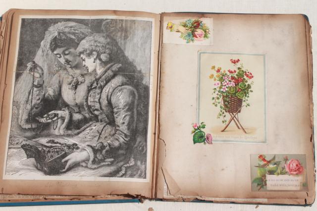 photo of antique 1880s - 1930s scrapbook albums, one lady's collections of snips, cards, keepsakes #17