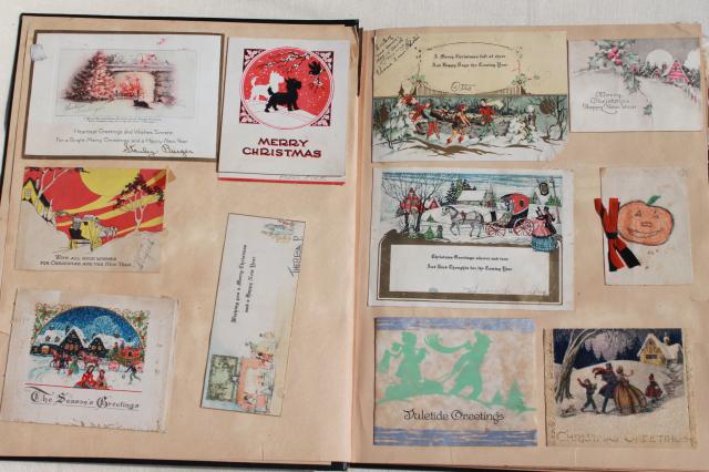 photo of antique 1880s - 1930s scrapbook albums, one lady's collections of snips, cards, keepsakes #20