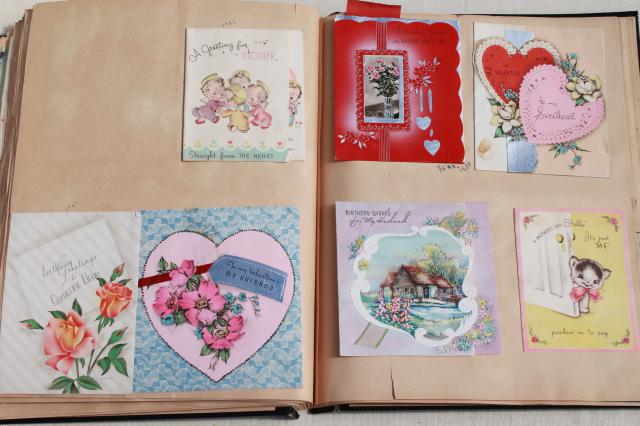 photo of antique 1880s - 1930s scrapbook albums, one lady's collections of snips, cards, keepsakes #25