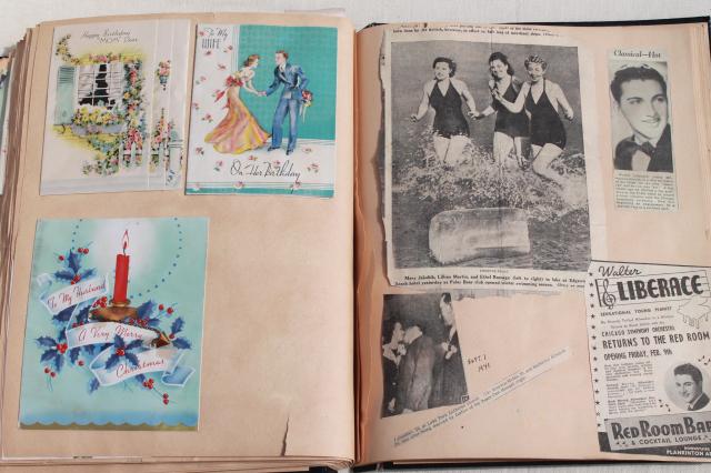 photo of antique 1880s - 1930s scrapbook albums, one lady's collections of snips, cards, keepsakes #26