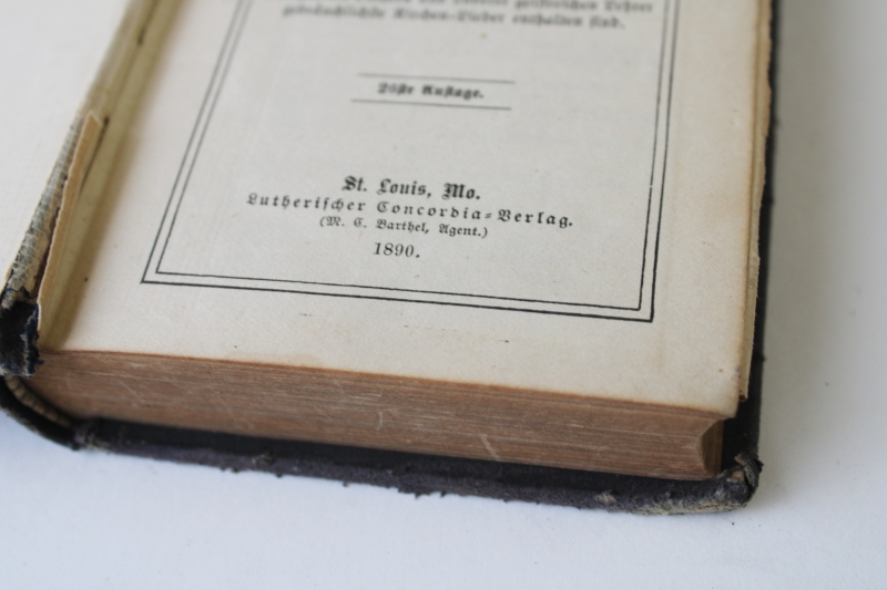 photo of antique 1890 German Lutheran hymnal, small worn religious book w/ ornate black cover, vintage Bible  #4