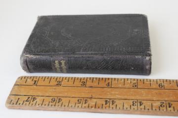 catalog photo of antique 1890 German Lutheran hymnal, small worn religious book w/ ornate black cover, vintage Bible 