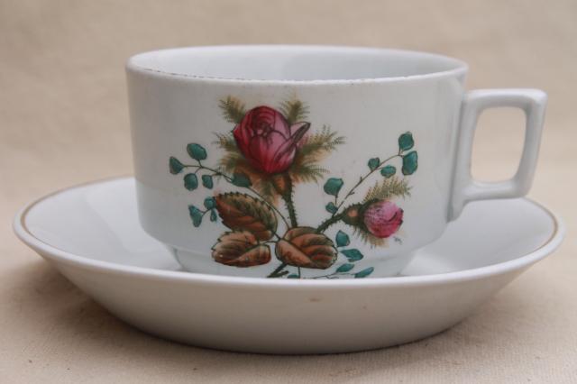 photo of antique 1890s Meakin moss rose ironstone china - plates, cups & deep saucers #2