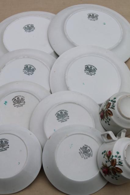 photo of antique 1890s Meakin moss rose ironstone china - plates, cups & deep saucers #4