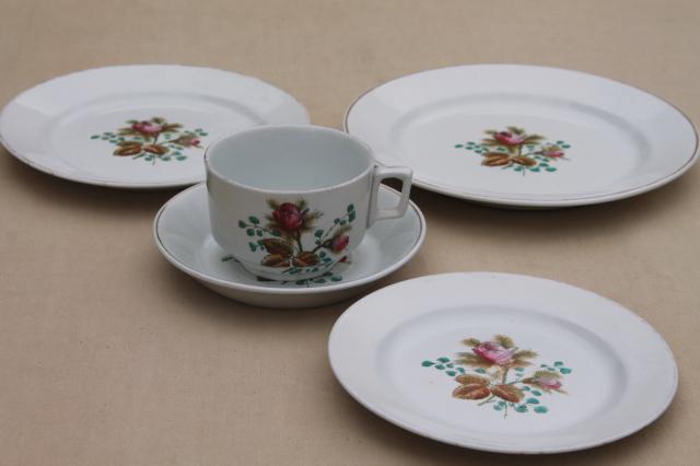 photo of antique 1890s Meakin moss rose ironstone china - plates, cups & deep saucers #7