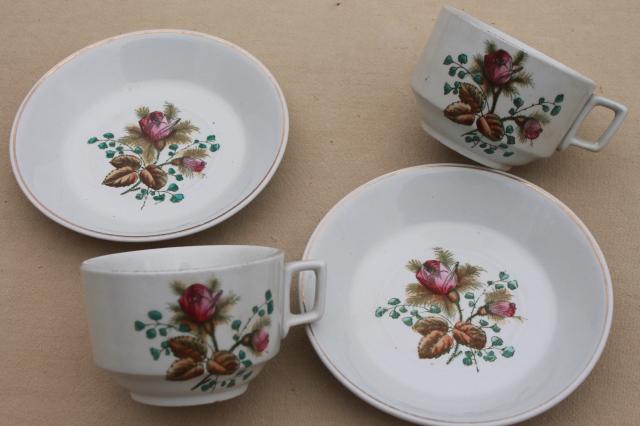 photo of antique 1890s Meakin moss rose ironstone china - plates, cups & deep saucers #13