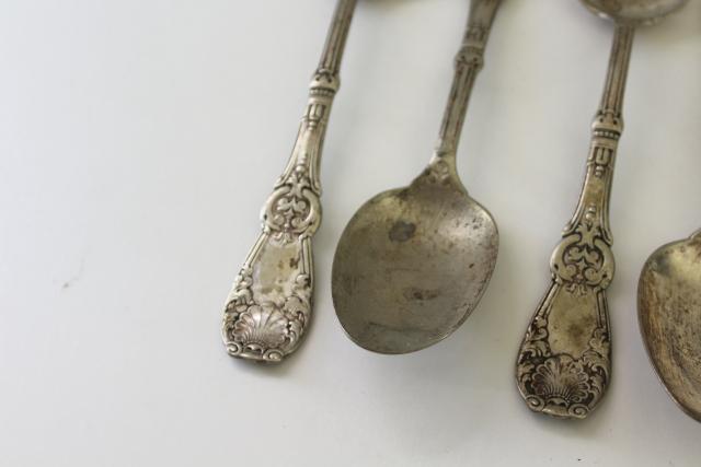 photo of antique 1890s silver plate spoons, gilded age gothic ornate Tuxedo pattern Rogers & Bro #2