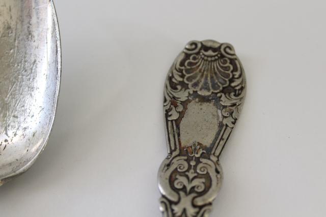 photo of antique 1890s silver plate spoons, gilded age gothic ornate Tuxedo pattern Rogers & Bro #5