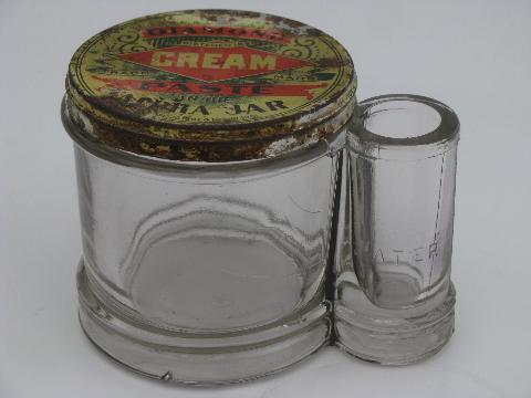 photo of antique 1901 Diamond Ink glass jar paste pot, rare original vintage lid #1