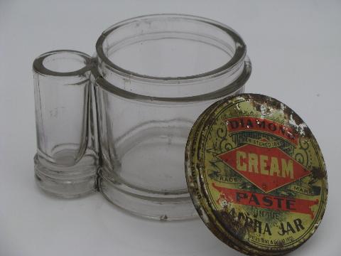 photo of antique 1901 Diamond Ink glass jar paste pot, rare original vintage lid #3