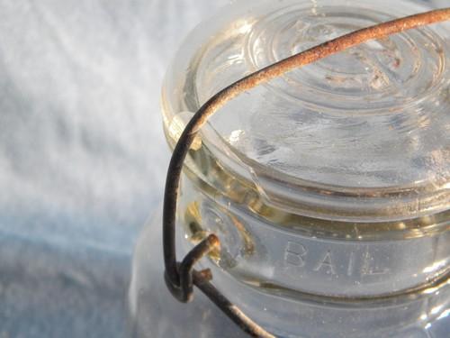 photo of antique 1908 Ball Ideal canning jars, glass lightning lids w/ wire bails #6