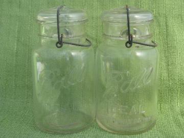 catalog photo of antique 1908 Ball mason canning jars, glass lightning lids w/ wire bails