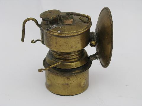 photo of antique 1914 brass Guys Dropper carbide caver or miner's head lamp for restoration or parts #1