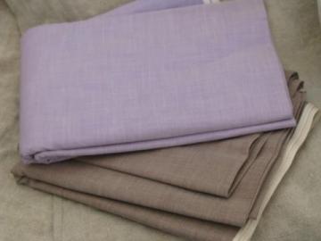 catalog photo of antique 1920s vintage cotton shirting fabric, lavender and tan solid colors
