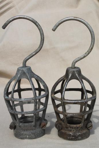 photo of antique 1920s vintage industrial light cages for work light or factory lighting #2