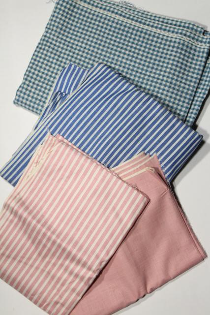 photo of antique 1920s vintage shirting fabric, striped pink green blue silky smooth cotton #1