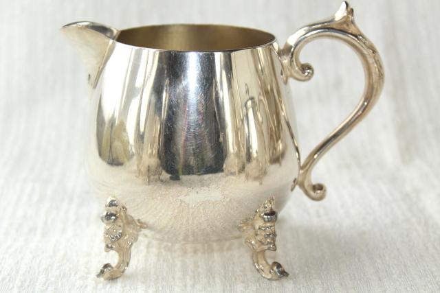 photo of antique 1920s vintage silver plate over copper tea set w/ tilt kettle, coffee pot #20