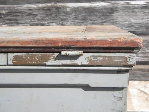 photo of antique 19th C. pine wood tool box or chest w/hand cut dovetails and brass hardware #2