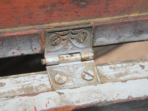 photo of antique 19th C. pine wood tool box or chest w/hand cut dovetails and brass hardware #8