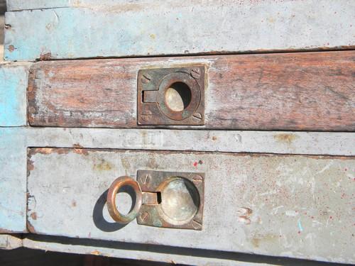 photo of antique 19th C. pine wood tool box or chest w/hand cut dovetails and brass hardware #9