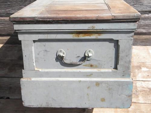 photo of antique 19th C. pine wood tool box or chest w/hand cut dovetails and brass hardware #11