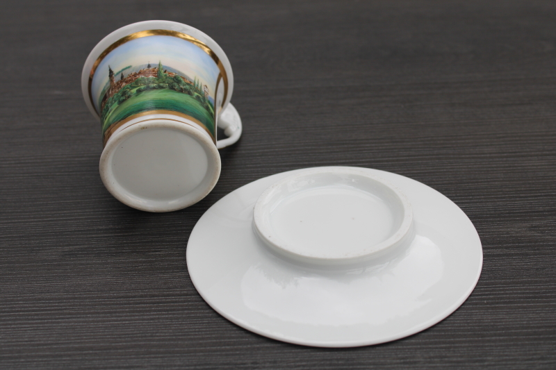 photo of antique 19th century Germany china cup saucer, unmarked topographical scenic view #5