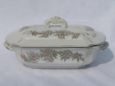 photo of antique 19th century ironstone china covered serving dish tureen, old English transferware #1