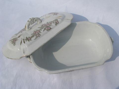 photo of antique 19th century ironstone china covered serving dish tureen, old English transferware #2