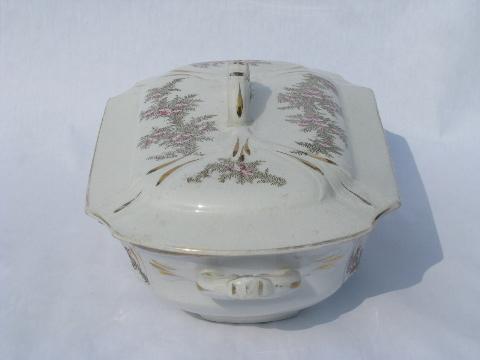 photo of antique 19th century ironstone china covered serving dish tureen, old English transferware #3