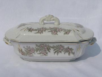 catalog photo of antique 19th century ironstone china covered serving dish tureen, old English transferware