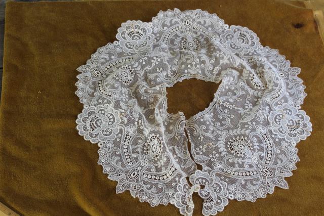 photo of antique 19th century vintage french alencon lace, WIDE needle lace bertha collar w/ bobbles #1