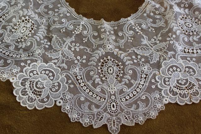 photo of antique 19th century vintage french alencon lace, WIDE needle lace bertha collar w/ bobbles #2