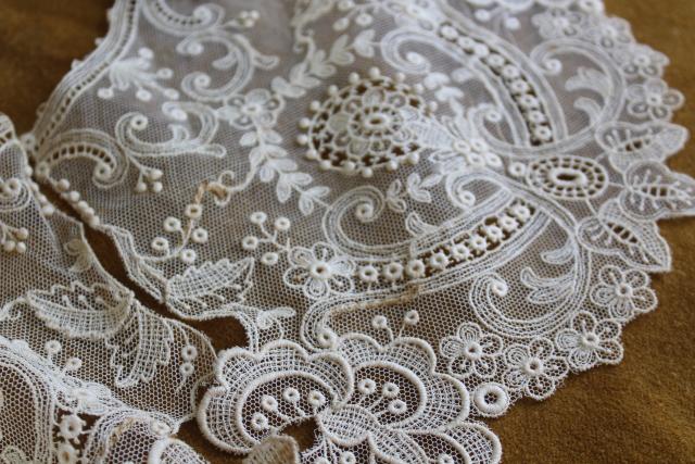 photo of antique 19th century vintage french alencon lace, WIDE needle lace bertha collar w/ bobbles #6