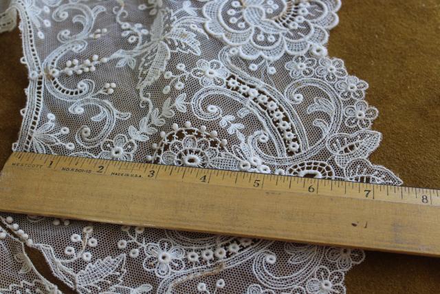 photo of antique 19th century vintage french alencon lace, WIDE needle lace bertha collar w/ bobbles #7