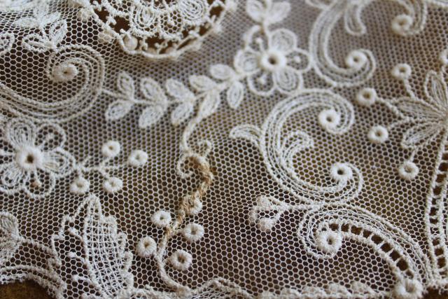 photo of antique 19th century vintage french alencon lace, WIDE needle lace bertha collar w/ bobbles #11