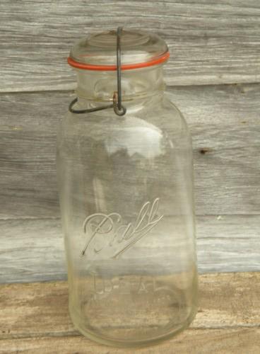 photo of antique 2 qt Ball Ideal Mason storage jar or canister w/1908 patent #1