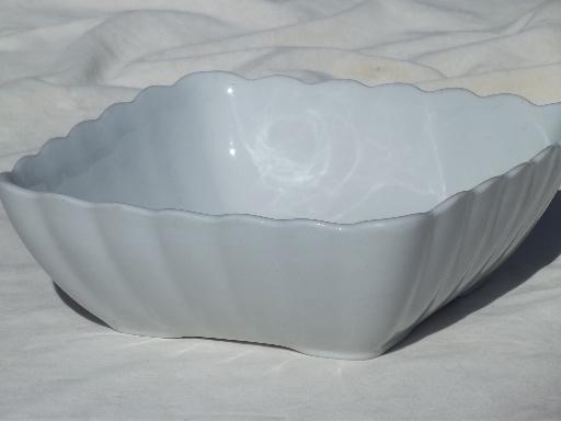 photo of antique Alfred Meakin white ironstone china bowl, square fluted serving dish #1