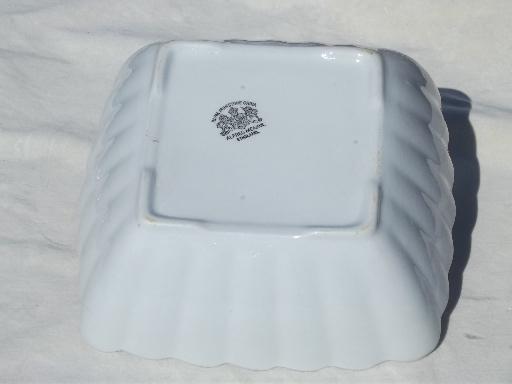 photo of antique Alfred Meakin white ironstone china bowl, square fluted serving dish #4