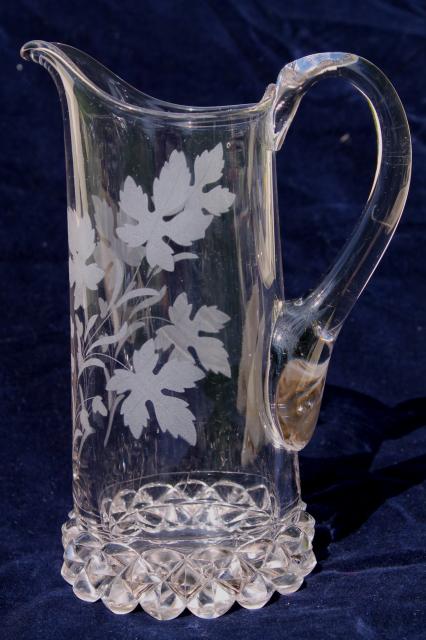 photo of antique Amazon pattern pressed glass pitcher w/ leaf & vine, EAPG vintage glassware  #2