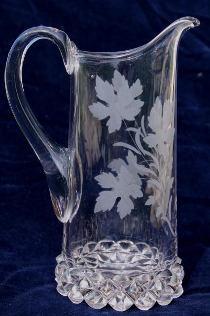 photo of antique Amazon pattern pressed glass pitcher w/ leaf & vine, EAPG vintage glassware  #4