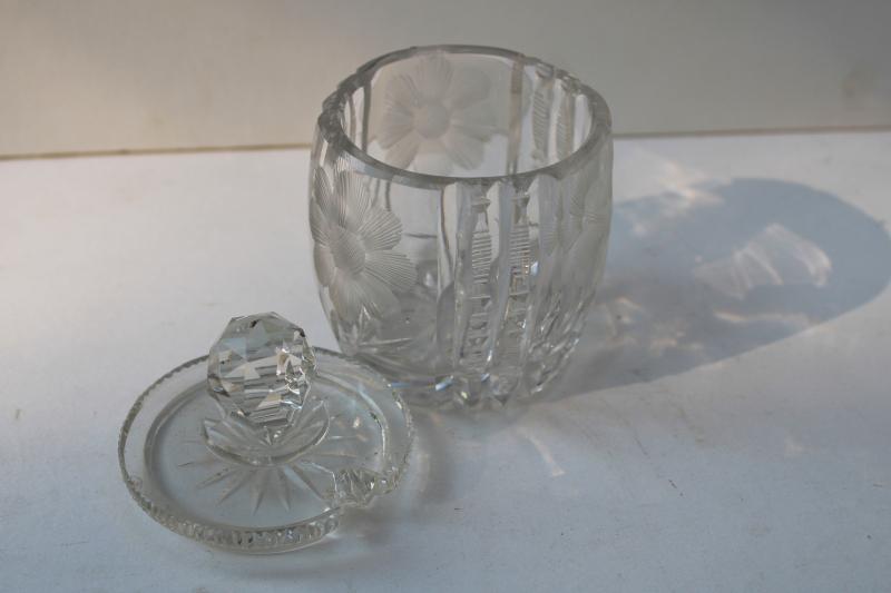 photo of antique American Brilliant heavy cut crystal jam pot daisy or cosmos flower #3