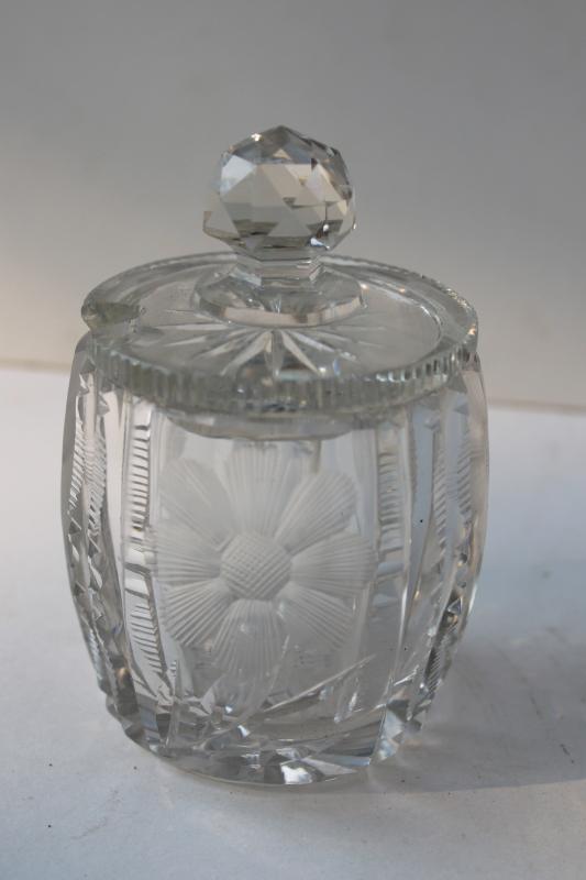 photo of antique American Brilliant heavy cut crystal jam pot daisy or cosmos flower #5