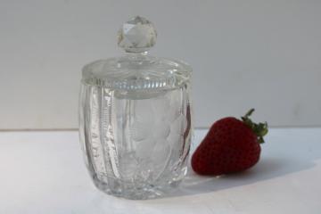 catalog photo of antique American Brilliant heavy cut crystal jam pot daisy or cosmos flower