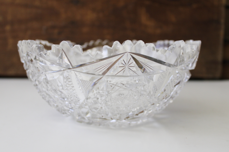 photo of antique American brilliant vintage cut glass bowl, large crystal dish sawtooth star pattern  #1