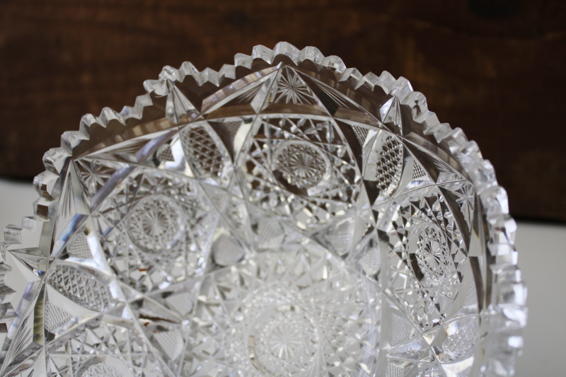 photo of antique American brilliant vintage cut glass bowl, large crystal dish sawtooth star pattern  #5