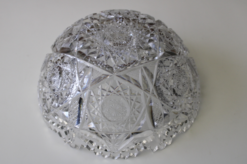 photo of antique American brilliant vintage cut glass bowl, large crystal dish sawtooth star pattern  #7