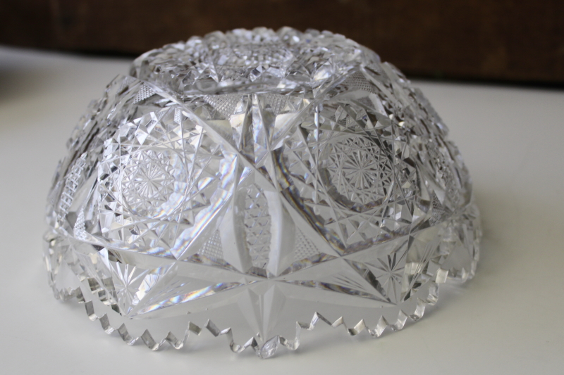 photo of antique American brilliant vintage cut glass bowl, large crystal dish sawtooth star pattern  #8